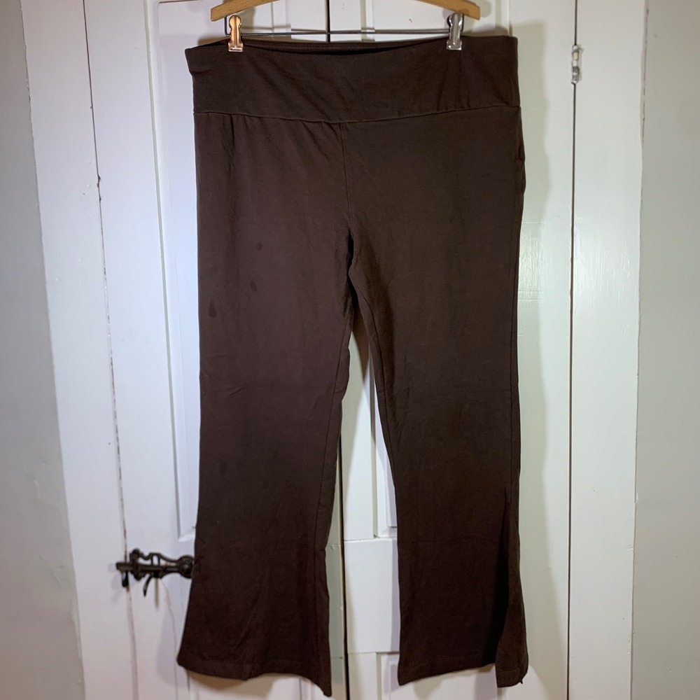 Terra‎ & Sky Brown Flare Leg Knit Pants Plus Size 2X 20W-22W Yoga Waist Slit Hem